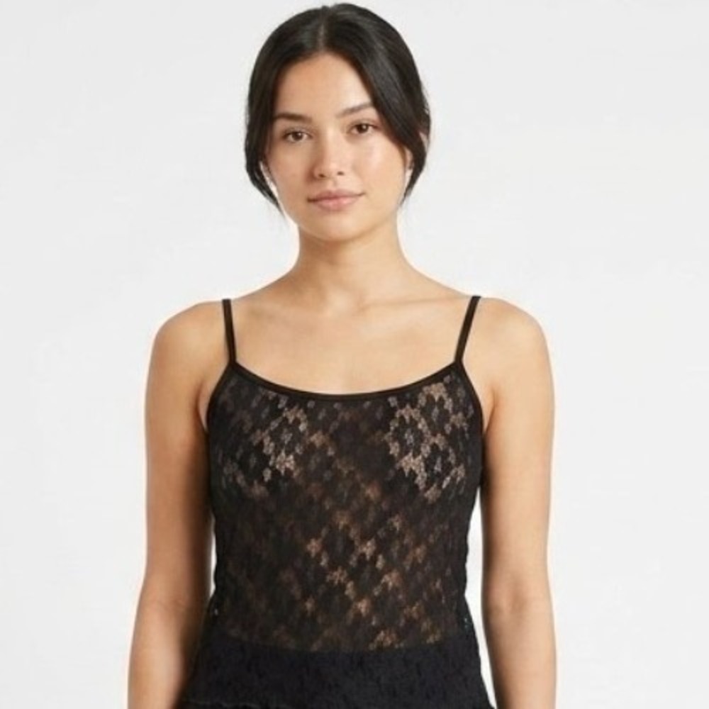 Vtg Max Grey Lace Camisole Women Sm Black Sheer Floral Scallop Hem Whimsigoth